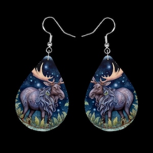 Woodland Moose Teardrop Dangle Earrings