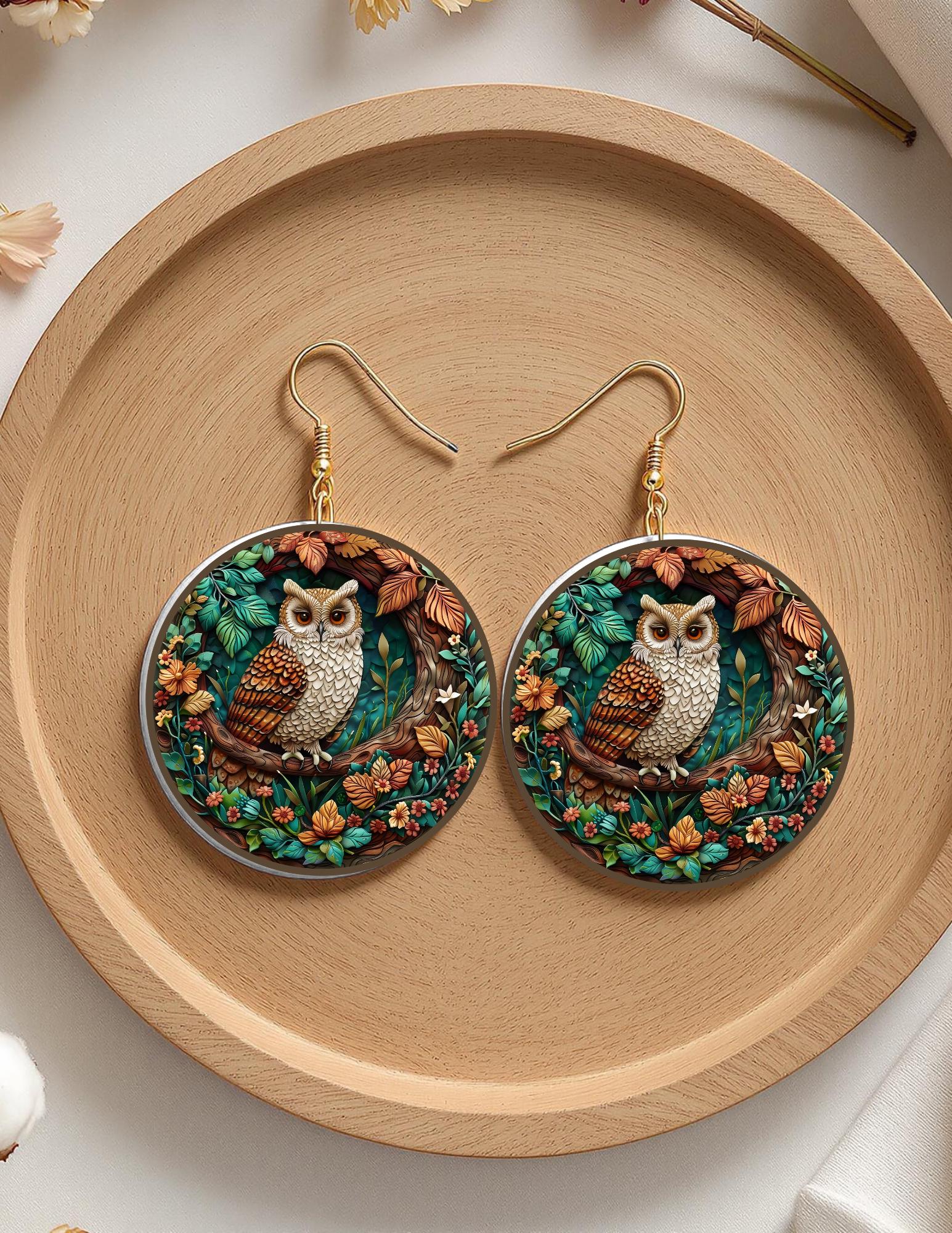 Owl dangle earrings, fall season jewelry