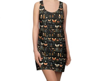 Jurk vlindertuin racerback, zomerjurk bloemenprint, strandkleed, vrijetijdskleding, festivaloutfit, cadeau natuurliefhebber