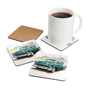 Vintage Car Cork Coaster Set | Retro Home Decor, Perfect Gift for Car Enthusiasts, Classic Car Lovers, Eco-Friendly Drinkware