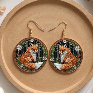 3D Round fox dangle earrings, animal l over