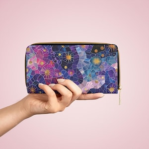 Cartera con cremallera celestial / Cartera de noche estrellada, regalo de astrología, accesorio cósmico, regalo único para ella, artículos esenciales para festivales
