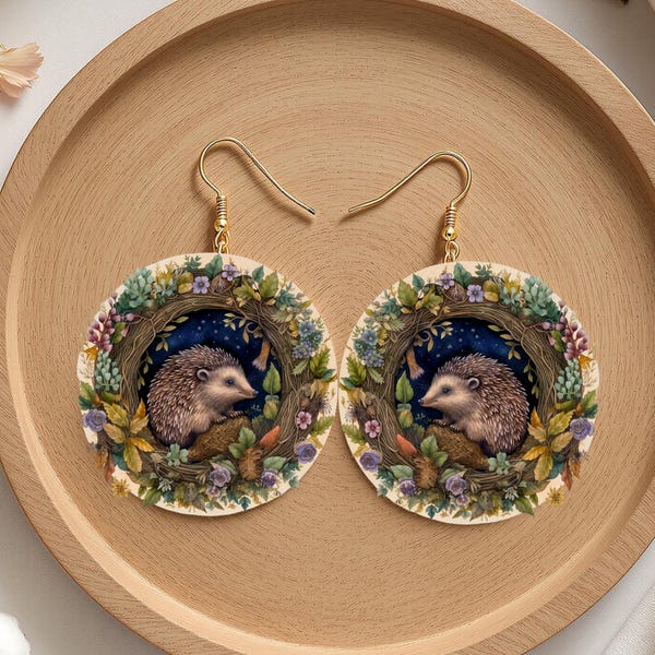 Kolczyki wiszące HedgeHog, zwierzę leśne, rdzeń domku, kolczyki w kształcie łezki