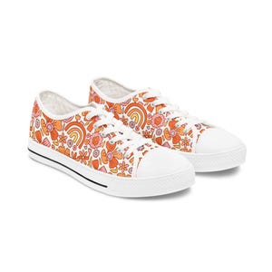 Boho Floral Women&#39;s Low Top Sneakers, Spring Fashion, Cute Casual Shoes, Trendy Footwear, Gift for Her
