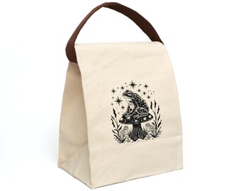 Funky Frog Canvas Lunch Bag, Eco-Friendly Tote for School, Work, Picnic, Gift for Nature Lovers, Artisanal Design