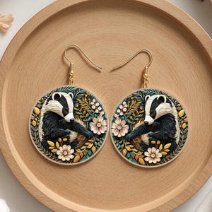 Badger 3D  Floral  dangle earrings, unique gift