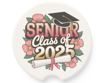 Graduation Car Coaster, Senior Coaster, Class of 2025 Gift, Auto Accessories, Flower Design, Graduation Party Decor