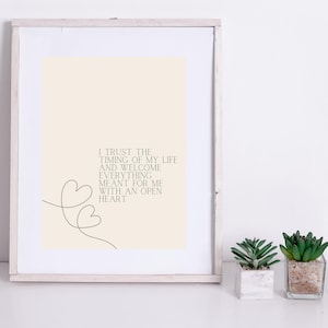 I Trust the Timing of My Life Printable – Spiritual Affirmation Quote, Law of Attraction Wall Art, Minimalist Calm Boho Digital Download