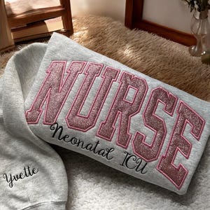 Custom Embroidered Nurse Grad Sweatshirt, Nursing Grad Hoodie, RN Sweatshirt for Nurse, Graduation Gift Glittery Nurse Embroidered Sweater