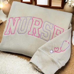 Embroidered NURSE Athletic Block Gemma Sweatshirt - Nurse Pullover Sweatshirt - Gift for Grad - New Nurse Gift - Nurse Crewneck Sweatshirt
