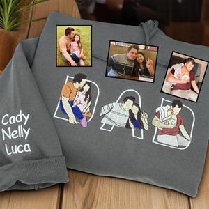 Custom DAD Portrait Sweatshirt, Embroidered Dad/PAPA Hoodie with Kid Portrait, Father Portrait Hoodie from Your Photo, Father&#39;s Day Gift