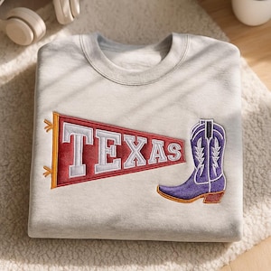 Custom College Applique Sweatshirt, Embroidered Pennant Patchwork Crewneck, Personalized Preppy School Spirit Gift