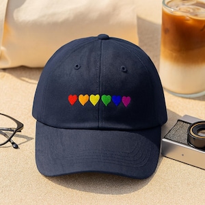 Gay Pride Hat, Rainbow Heart Embroidered Cap, LGBTQIA+ Pride Flag Baseball Hat, Pride Month Parade Outfit, Gift for LGBTQ Friends