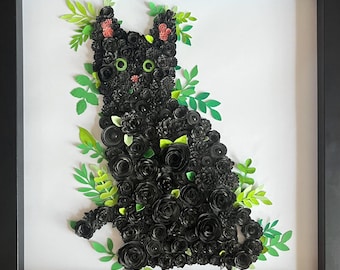 Bouquet de fleurs en papier chat noir Shadow Box