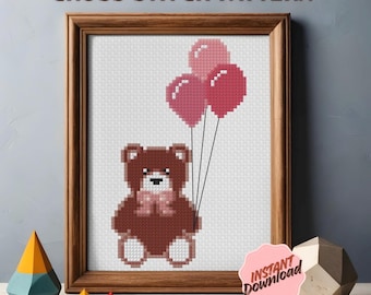 Modèle de point de croix ours avec des ballons