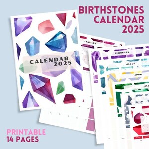2025 geboortestenen kalender 2025 maandplanner portret kalender maandag start 2025 Letter-formaat wandkalender AFDRUKBARE Crystal lover planner