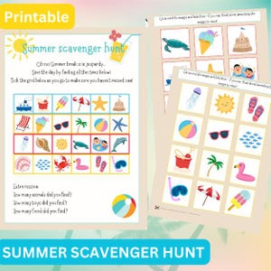 Caça ao tesouro de verão para crianças, caça ao tesouro com cartões ilustrados para esconder, jogo fofo ao ar livre para crianças pequenas, jogo de festa para crianças do ensino fundamental