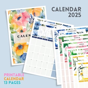 2025 Calendar 2025 Monthly Planner Elegant Monthly portrait Calendar Monday Start 2025 A4 Letter Size Wall Calendar PRINTABLE flower lover