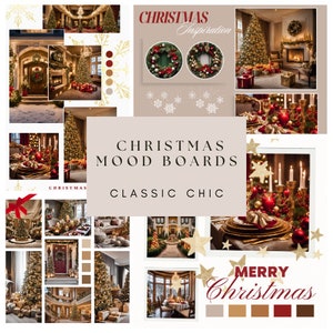 Tablero de inspiración navideña, tendencias navideñas, imágenes, fotos de stock de Instagram, decoración clásica navideña, plantilla de tablero de inspiración, historia de Instagram