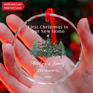 Personalized First Christmas In New Home Glass Ornament