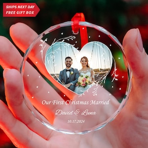 Personalized Our First Christmas Married Ornament, Custom Photo Marriage Gift, 2025 New Couple Present, Christmas Tree Ornament