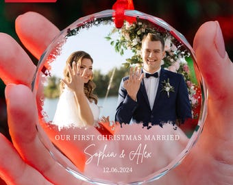 Personalized Photo Ornament: First Christmas Married, Newlywed Gift