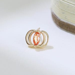 14k Solid Gold Pumpkin Orange Sapphire Hollow Earring Food Piercing Gemstone Cartilage Helix Labret Earlobe Flat Back Earring Handmade Gift