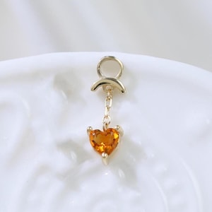 14K Solid Gold Citrine Heart Dangle Charm Single Citrine Clicker Charm Minimalist Gemstone Cartilage Hoop Charm Piercing Jewelry Gift