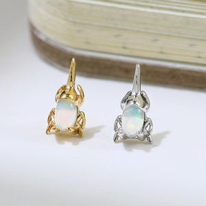 Opal Beetle Push Back Stud Earring 925 Silver Oval Cabochon Threadless Push Pin Jewelry Cartilage Helix Lobe Piercing Gift for Animal Lover