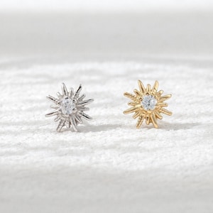 Boucle d'oreille de pierres précieuses scintillantes Sunburst Soleil céleste Cartilage Helix Labret lobe d'oreille Stud argent boucle d'oreille Piercing bijoux cadeau pour elle