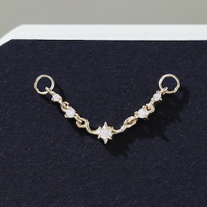 14K Solid Gold Moissanite Star Dangle Nose Chain Shimmering Diamond Look Cartilage Helix Chain Attachment Dainty Gemstone Chain Ear Jacket