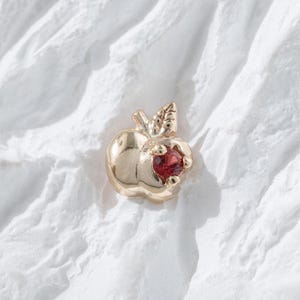 14k Solid Gold Apple Red Spinel Earring Peach Gemstone Cartilage Helix Labret Earlobe Push Flat Back Stud Food Piercing Fruit Jewelry