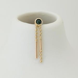 14K Solid Gold Moss Achat Baumeln Kette Bolzen Ohrring Minimalist Edelstein Kette Drop Push-Pin Flat Back Dainty Knorpel Helix Lobe Piercing