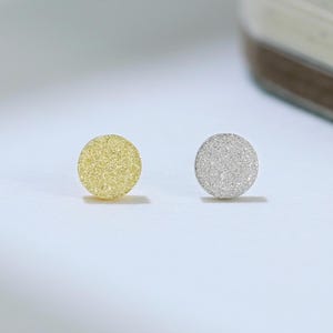 Sterling Silver Frosted Surface Disc Stud Earring 14K Gold Plated Sandblasted Threadless Push Pin Cartilage Helix Conch Tragus Lobe Piercing