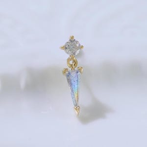 14K Solid Gold Moissanite Labradorite Dangle Stud Earring Minimalist Gemstone Drop Push Pin Flat Back Dainty Cartilage Helix Lobe Piercing