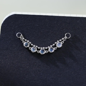Pendentif chaîne en or blanc 14 carats labradorite double perlé, chaîne de nez pendante, chaîne de charme de pierres précieuses pour piercing de boucle d'oreille en hélice du cartilage