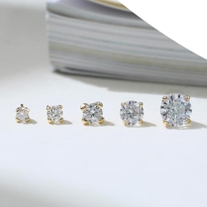 14K Solid Gold Diamond Moissanite Round Multiple Size Screw Back Earring Tiny Gemstone Cartilage Helix Conch Labret Internal Threaded Stud