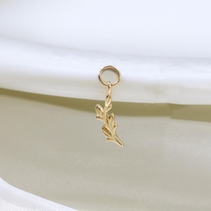 Solid 14K Gold Leaf Charm Nature-Inspired Dangle Charm Minimalist Gemstone Clicker Charm Cartilage Daith Tragus Rook Hoop Charm Piercing