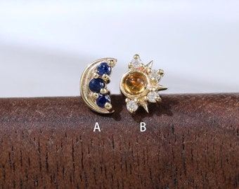 Tiny Sun with Face Threadless Flat Back Earring, 20,18,16ga, 5-10mm Unisex, Surgical Steel SHEMISLI SS1157