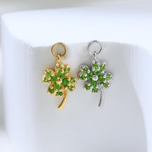 Four Leaf Clover Chrome Diopside Charm Lucky Clover Dangle Charm Clover Gemstone Clicker Charm Silver Cartilage Daith Rook Helix Hoop Charm