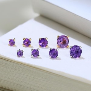 Amethyst Round Multiple Size Push Back Earring Single Amethyst Stud Gemstone Labret Cartilage Helix Conch Stud Minimalist Silver Piercing