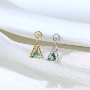 Moss Agate Trillion Shape Charm Geometric Dangle Charm Gemstone Clicker Charm Silver Cartilage Daith Tragus Rook Helix Hoop Charm Piercing