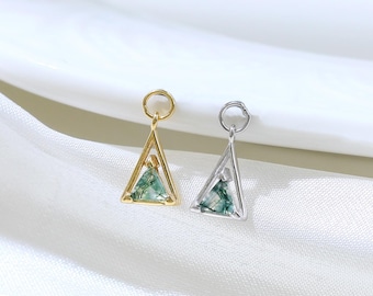 Moss Agate Trillion Shape Charm Geometric Dangle Charm Gemstone Clicker Charm Silver Cartilage Daith Tragus Rook Helix Hoop Charm Piercing