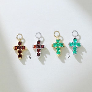Ciondolo pendente in granato crisoprasio a croce, ciondolo in argento con pietra preziosa, mini ciondolo a cerchio per cartilagine, daith e trago, regalo di gioielli fatti a mano per lei