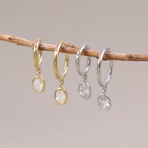 Sparkling Dangle Hinged Clicker Oval Drop Helix Clicker Seamless Cartilage Hoop Silver Earlobe Clicker Hoop Gift For Her 16g 8mm