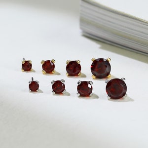 Garnet Round Multiple Size Push Back Earring Single Garnet Stud Tiny Gemstone Labret Cartilage Helix Conch Stud Minimalist Silver Piercing