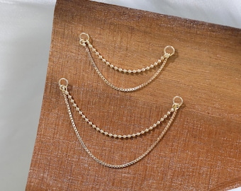 14K Solid Gold Double Chain Attachment Ear Jacket Dangle Chain Charm Minimalist Chain Attachment for Cartilage Conch Earring Nose Chain