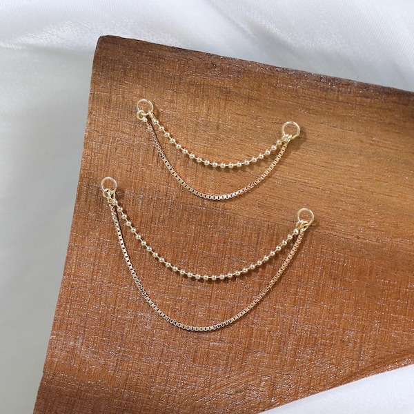 14K Solid Gold Double Chain Attachment Ear Jacket Dangle Chain Charm Minimalist Chain Attachment for Cartilage Conch Earring Nose Chain