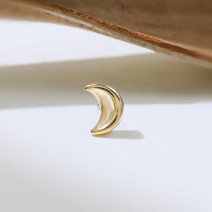 14k Solid Gold Crescent Moon Earring Celestial Jewelry Minimalist Cartilage Helix Earlobe Labret Push Flat Back Stud Handmade Piercing