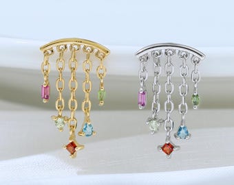 Pendiente de plata de ley con forma de hélice oculta, granate, peridoto, topacio azul Londres y turmalina, cadena colgante para cartílago, piercing para lóbulo, caracola y parte trasera plana.